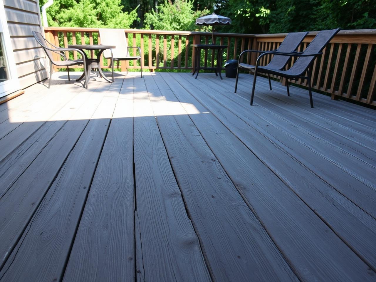 Sun-bleached gray deck in Woodinville WA before refinishing