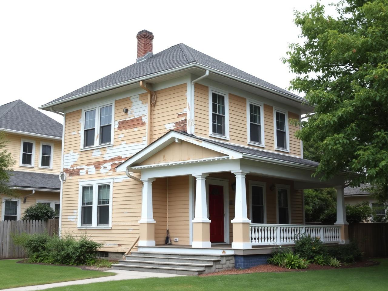 Faded exterior home in Redmond WA before exterior repaint